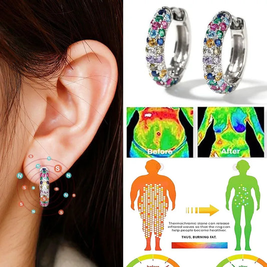 Crystal Lymphatic Drainage Earrings – Colorful Hoop Earrings for Magnetotherapy & Slimming Support
