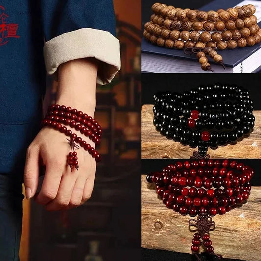 8mm Buddhist Natural Sandalwood Mala Bracelet – 108 Beads Meditation Prayer Beads for Men & Women