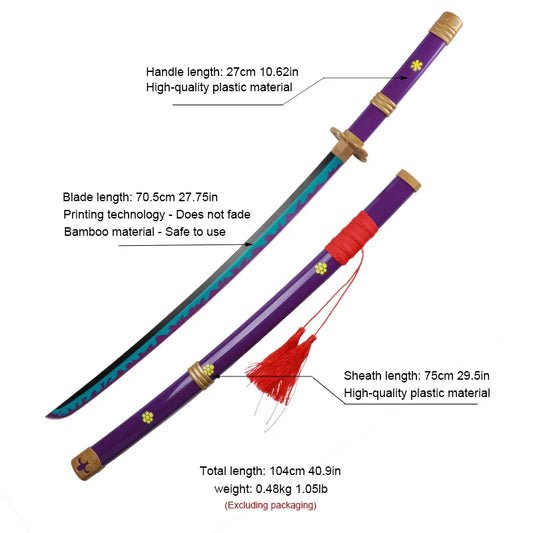 104cm Roronoa Zoro Katana β Japanese Anime Cosplay Weapon Prop with Bamboo Blade, Belt & Sword Holder