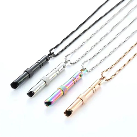 2025 New Fashionable Breathing Meditation Whistle Pendant Necklace – Charming & Colorful Stainless Steel Jewelry