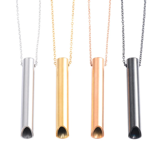 Meditation Stress Relief Stainless Steel Anxiety Breathing Necklace – Mindfulness Whistle Pendant with Chain