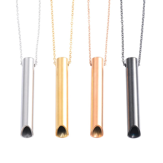 Meditation Stress Relief Stainless Steel Anxiety Breathing Necklace – Mindfulness Whistle Pendant with Chain