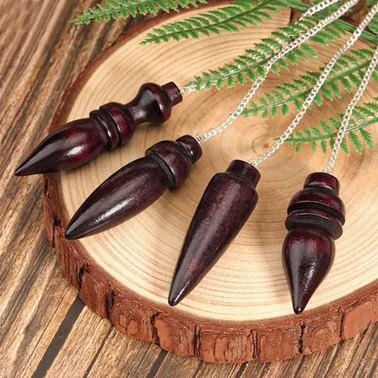 Natural Wooden Egyptian Pendulum – Spiritual Dowsing Tool with Chain for Divination & Reiki