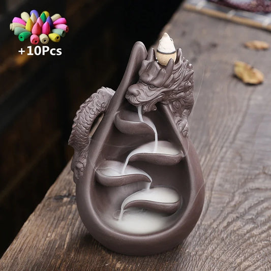 Relief Dragon Waterfall Incense Burner