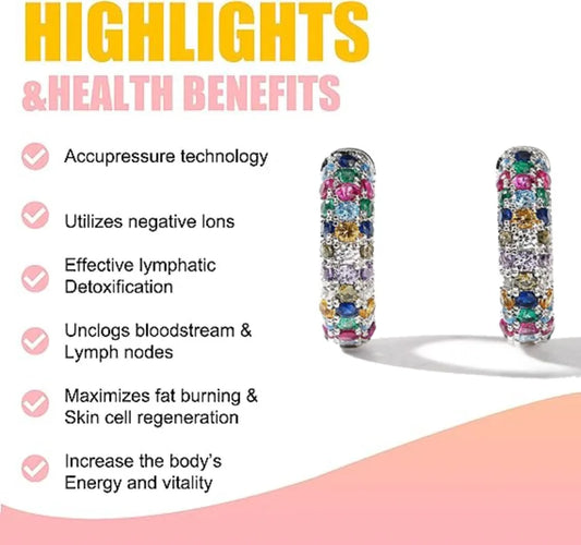 Crystal Lymphatic Drainage Earrings – Colorful Hoop Earrings for Magnetotherapy & Slimming Support