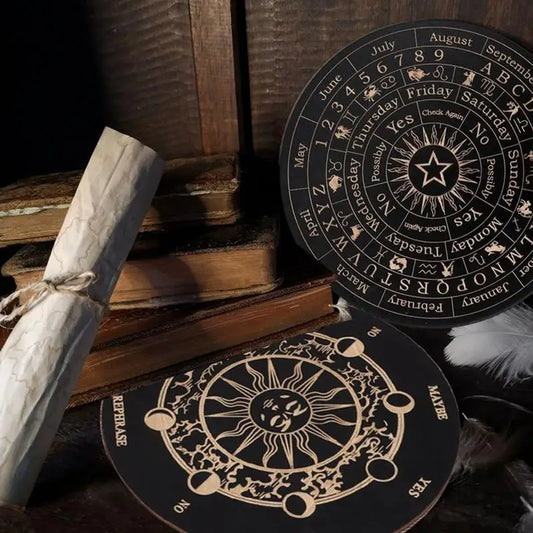 Wooden Pendulum Divination Board – Moon & Star Carved Energy Plate for Healing, Meditation & Altar Use