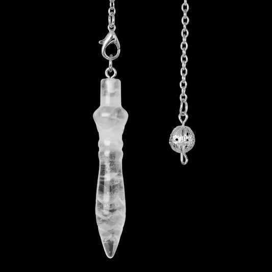 Natural Gemstone Egyptian Cone Pendulum – Clear Quartz Dowsing Tool for Divination, Reiki & Spiritual Healing