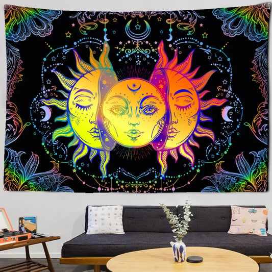 Black & White Sun and Moon Mandala Tapestry – Wall Hanging for Tarot, Dorm & Hippie Decor