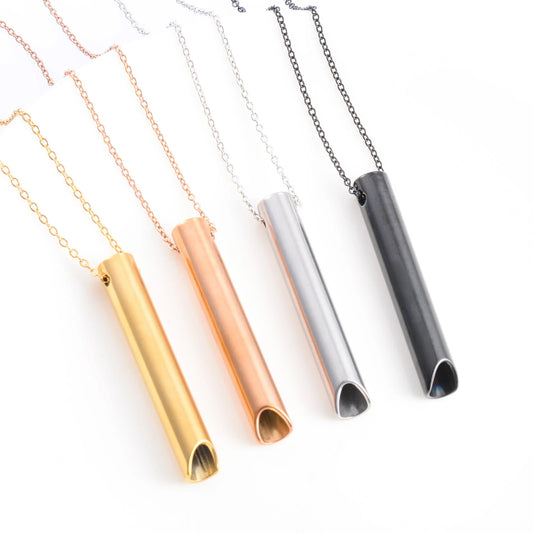 Meditation Stress Relief Stainless Steel Anxiety Breathing Necklace – Mindfulness Whistle Pendant with Chain