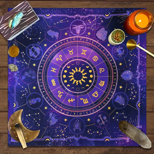12 Zodiac Tarot Card Tablecloth – Astrology Altar Cloth for Divination & Board Games