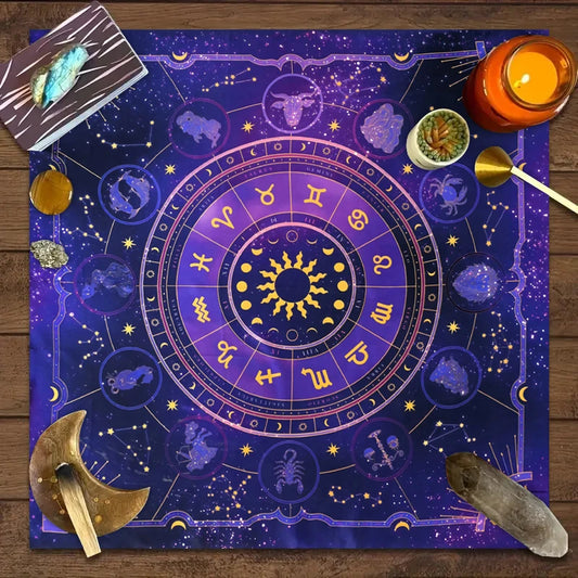 1pc Tarot Card Tablecloth – 12 Zodiac Astrology Altar Cloth for Divination & Board Games