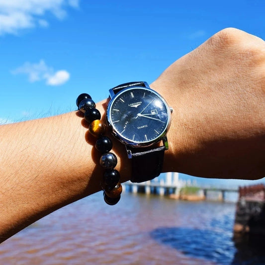 Natural Black Obsidian, Hematite & Tiger Eye Bead Bracelet – Magnetic Protection Jewelry for Men & Women