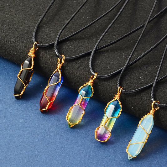 5pcs/Set Natural Handmade Hexagon Point Crystal Necklaces – Healing Pendant Gift Set