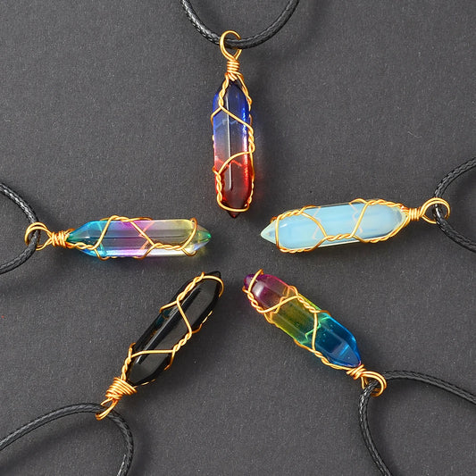 5pcs/Set Natural Handmade Hexagon Point Crystal Necklaces – Healing Pendant Gift Set