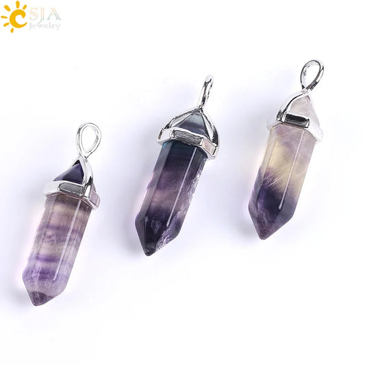 CSJA Fluorite Crystal Necklace – Hexagonal Quartz Gemstone Pendant for Women &amp; Reiki Healing
