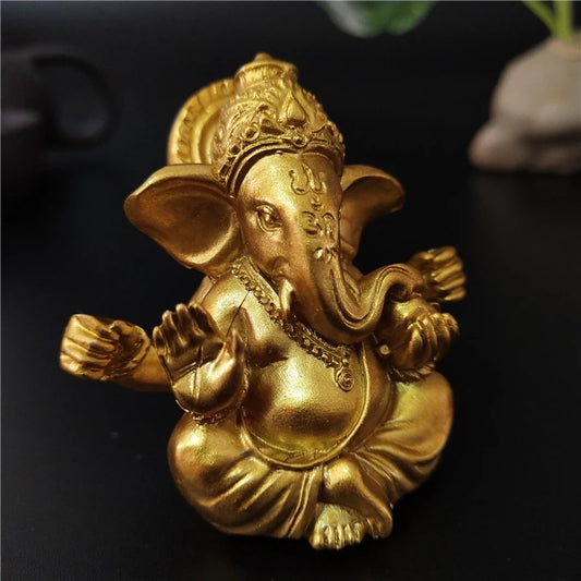 Gold Lord Ganesha Buddha Statue – Elephant God Figurine for Home & Garden Decor