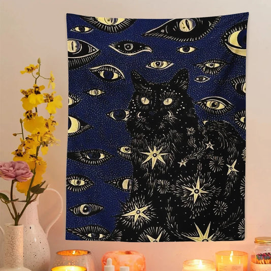 Cat Coven Witchcraft Tapestry – Bohemian Wall Hanging for Aesthetic & Spiritual Room Decor