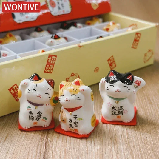 Pack of 3 Mini Ceramic Lucky Fortune Cats