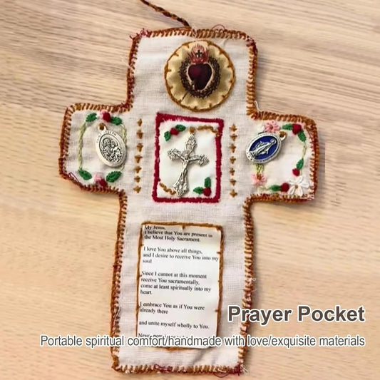 Pocket Prayer Shrine with Silver Cross – Mini Quilt Blessing for Encouragement & Christian Spiritual Gifts