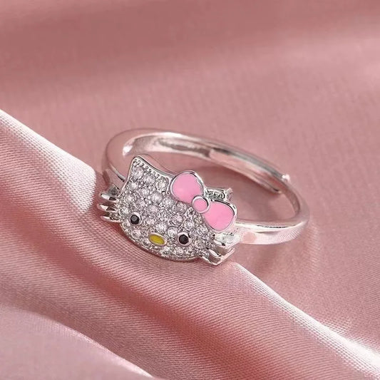 Kawaii Sanrio Hello Kitty Rhinestone Necklace & Ring