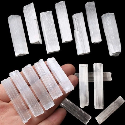 Natural Gypsum Sticks Raw Gemstone White Selenite Wand Reiki Energy Jewelry Making Healing Stone Crystal Quartz
