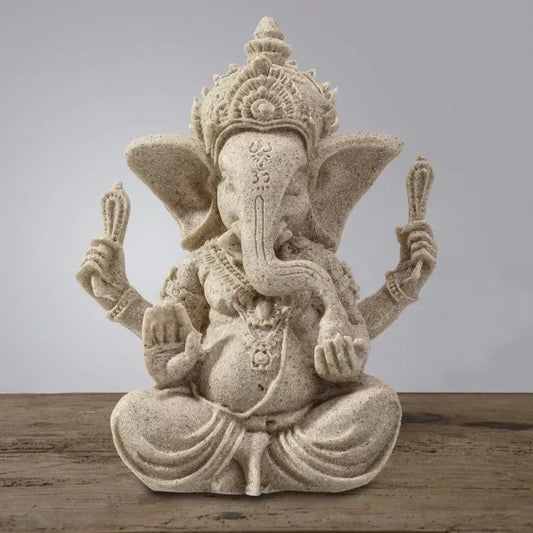 Handmade Elephant Figurine – Sandstone Ganesha Buddha Statue Sculpture for Home Decoration