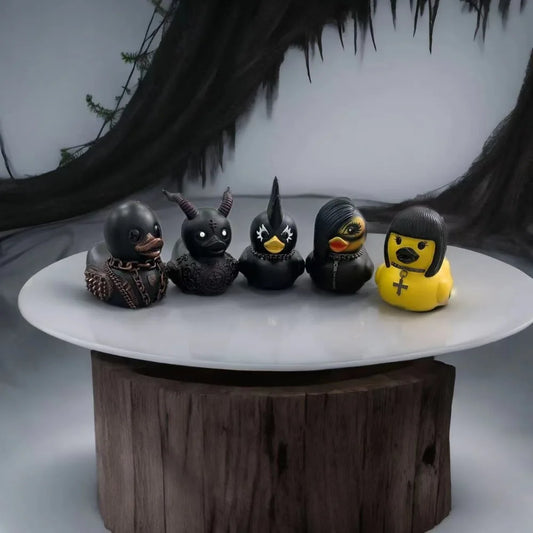 Gothic Punk Duck Figurine – 1980s-Inspired Novelty Duck for Halloween & Dark Decor