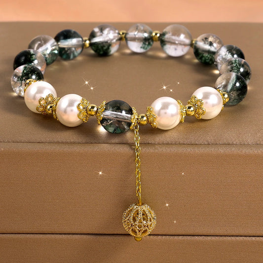 💖 Zakol Cute Romantic Natural Crystal Stone Ball Strand Bracelets – Dopamine Crystal Beaded Wristlet for Women & Girls 🎀✨