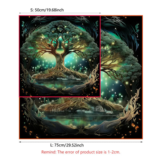 Mysterious Green Tree of Life Tarot Tablecloth – Wicca Altar Cloth for Tarot & Oracle Readings