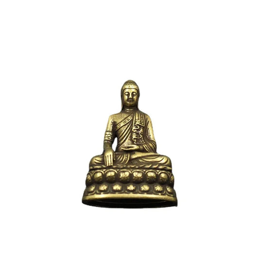 Brass Sakyamuni Buddha Figurine – Miniature Dharma Statue with Antique Copper Finish