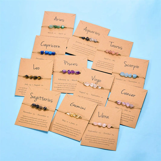 Simple 12 Constellations Colorful Crystals Natural Stone Beads Bracelet for Women Men Handmade Braid Chain Bracelet Jewelry Gift
