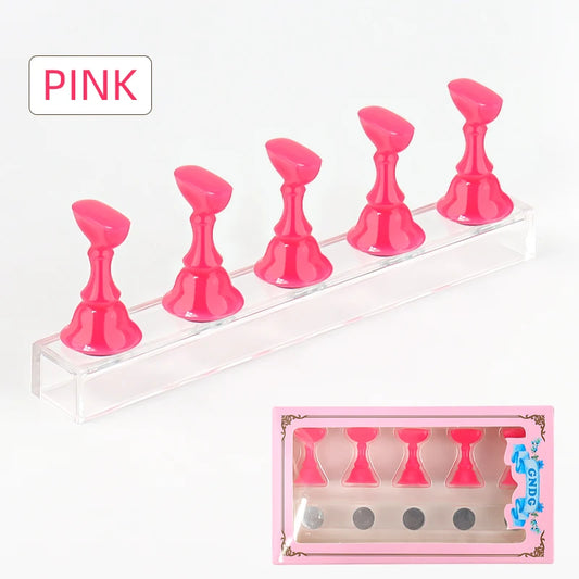 5pcs Magnetic Nail Tip Practice Stand – Crystal Base Nail Holder for DIY Nail Art & Salon Practice