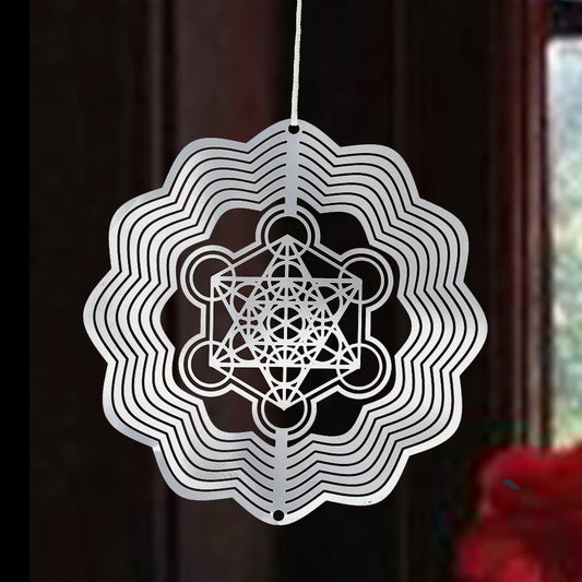Metatron Cube Wind Spinner – Archangel Sacred Geometry Amulet & Spiritual Decor