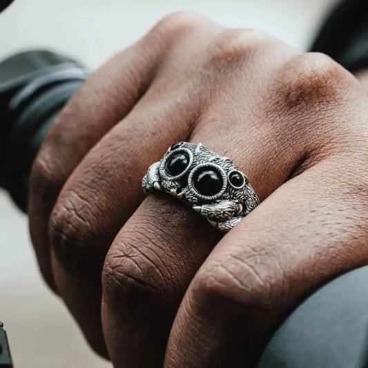 Black Agate Jumping Spider Ring