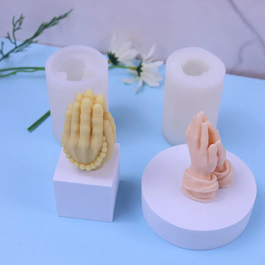 Prayer Gesture Silicone Candle Mold – 3D Buddha Bead Hand Sculpture for DIY Crafts & Home Decor