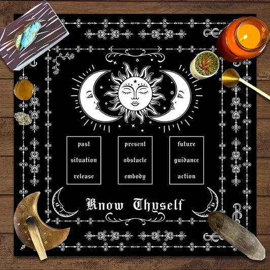 1pc Tarot Card Tablecloth – Moon Phase & Floral Pagan Altar Decoration