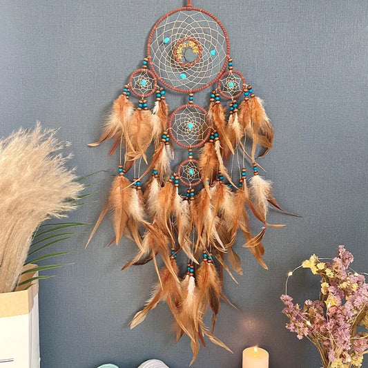 Vintage Dream Catcher Wind Chime – Tree of Life Hanging Ornament with Natural Stones