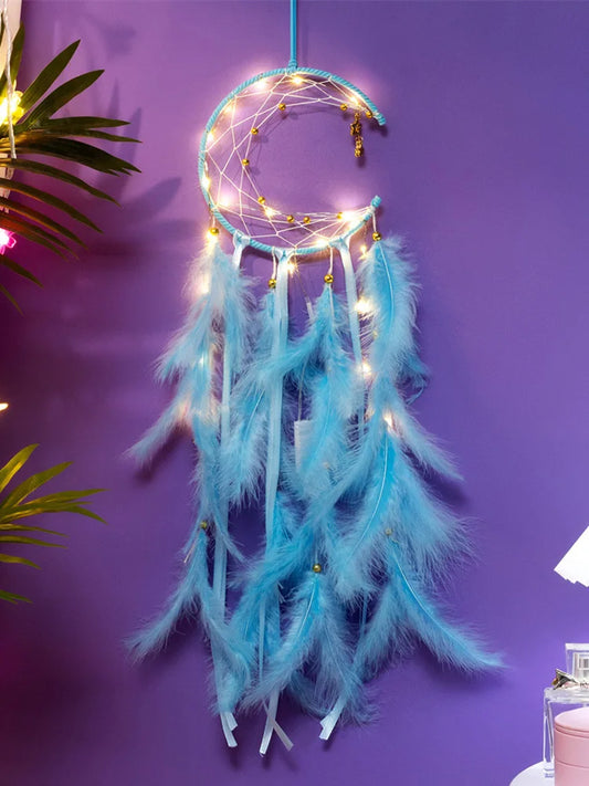 Moon Dream Catcher Feather Wind Chimes – Hand-Woven Wall Hanging for Bedroom & Home Decoration