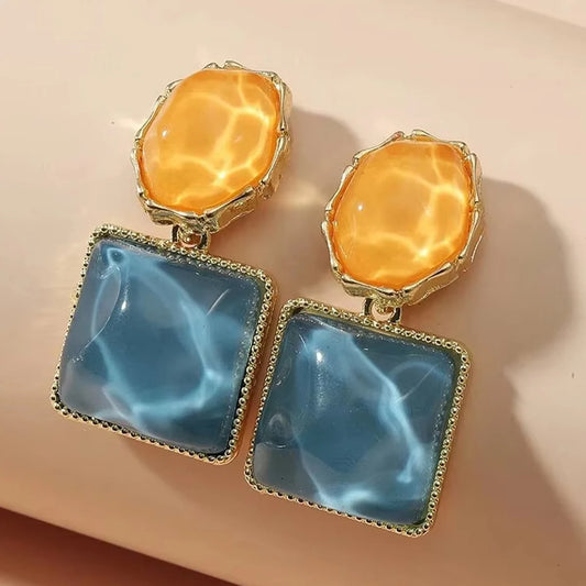 Women’s Round & Square Crystal Drop Earrings – Bright Colorful Glass Stone Dangle Jewelry