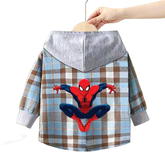 2025 Spring Spider-Man Plaid Hooded Shirt