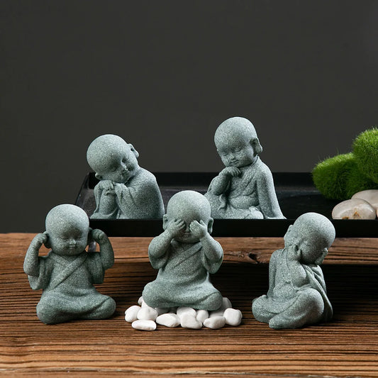1Pcs Garden Decor Cute Buddha Stone Statue – Little Buddhist Monk Figurine for Zen Garden & Meditation