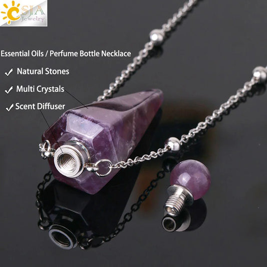 Natural Stone Perfume Bottle Necklace