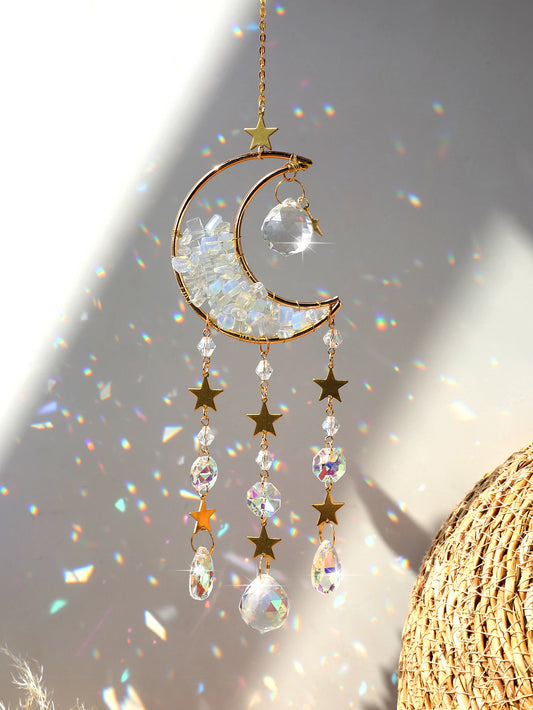 Dreamcatcher Crystal Sun Catcher – Rainbow Prism Ball & Moon Wind Chime for Home, Car & Garden Decor