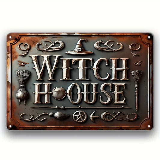 Vintage Style Witch House Iron Sign – Decorative Wall Hanging for Home, Garden, Cafe & Farmhouse