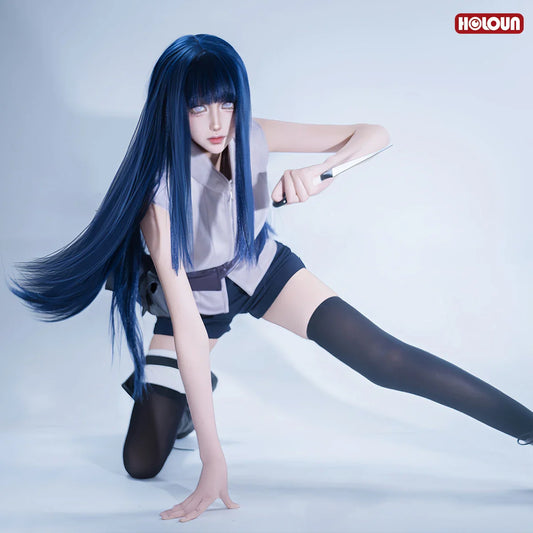 HOLOUN Anime Hyuga Hinata Cosplay Costume – Wig, Top, Shorts & Waist Bag for Christmas Gift
