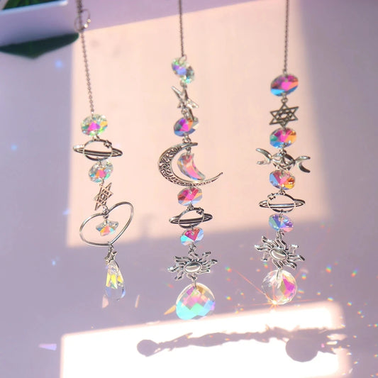 Crystal Moon & Sun Catcher Wind Chime – Rainbow Prism Pendant for Home & Garden Decor