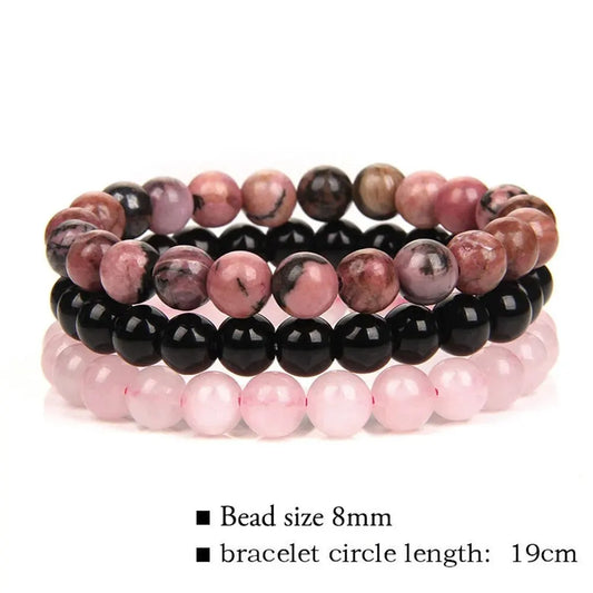 3Pcs/Set 8mm Natural Stone Bracelet Pink Zebra Jaspers Rhodonite Beads Bracelets For Women Men Jewelry Gift Healing Energy