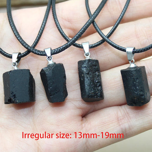 Black Tourmaline Crystal Pendant – Natural Healing Stone Necklace for Jewelry Making &amp; Reiki