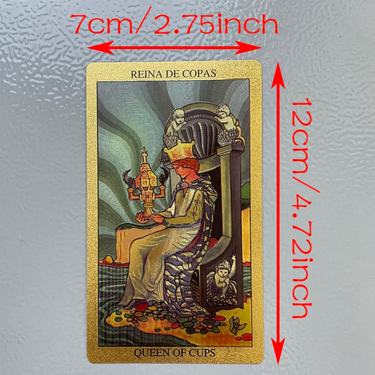 Spanish Gold Foil Tarot Cards in Box – 78-Card Divination Deck with Bilingual Guidebook