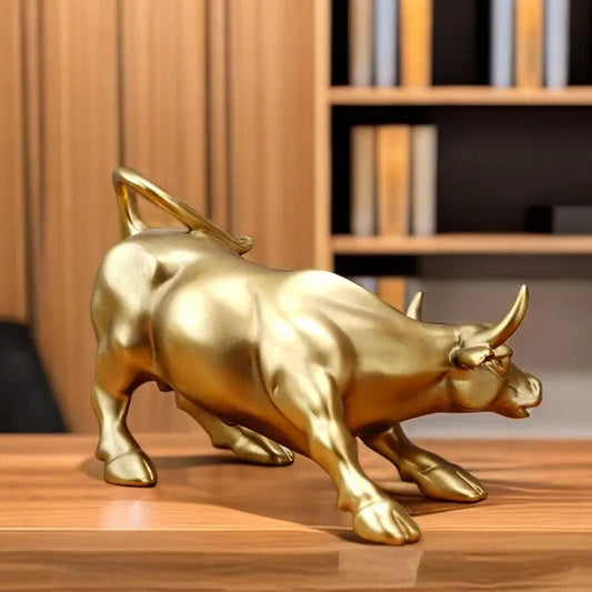 NORTHEUINS Wall Street Bull Market Figurine – Feng Shui Wealth Statue for Office & Desktop Decor